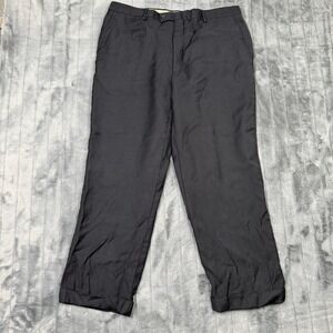 J Ferrar Mens Black 100% Wool Micro Check Dress Pants Made in Italy 38x27 Cuffed